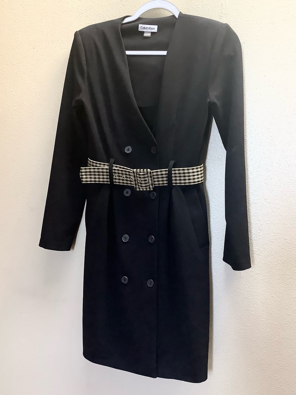 CALVIN KLEIN Black Belted Double-Breasted Blazer Wrap Dress Sz 2